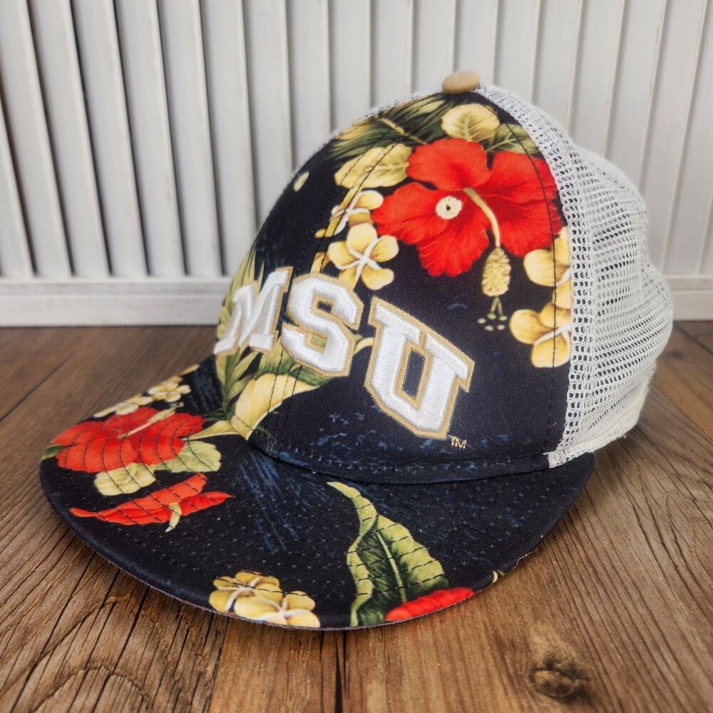 The Game MSU Bobcats Trucker Hat Cap Snapback Hawaiian Floral Montana State Mesh